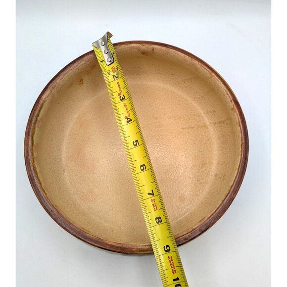 Artisan Stoneware Pottery Centerpiece Serving Bowl Blue Flowers Tan Salt Glaze - Picture 4 of 8